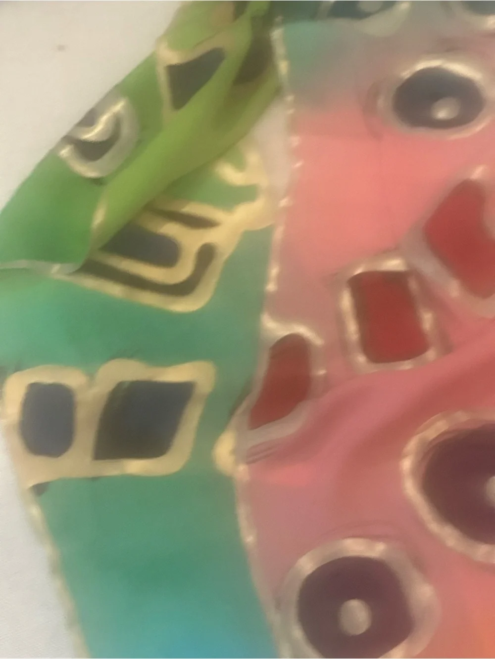 Silk Colorblock Abstract Print Scarf - Pink, Green, Purple Accents